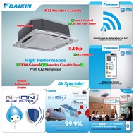 Daikin Ceiling Cassette Aircond FCFC125A &amp; RZFC125A-3CKY-LF (Panel BCR50FMF) R32 Smart Control 5.0hp Inverter Ceiling Cassette Type Air Conditioner  - R32 Inverter FCFC-A Series - Gin Ion Blue Filter