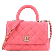 CHANEL Mini Coco Handle 經典菱格V字縫線小牛皮兩用包(粉色)/平行輸入