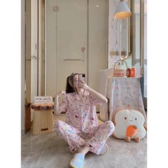 Đồ bộ pijama cộc tay caro chất liệu kate thái Pyjama nữ hàn quốc đẹp bộ ngủ nữ dài tay cao cấp women