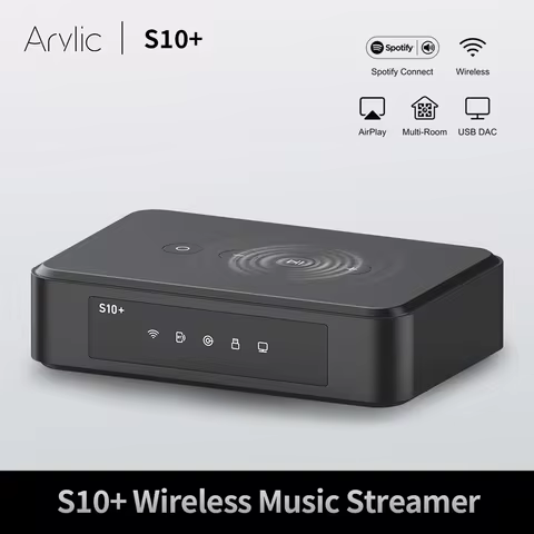 Arylic S10+ Wireless Music Streamer 3.5mm Jack Aux Bluetooth Audio Receiver for PC Audio Jack Adapte