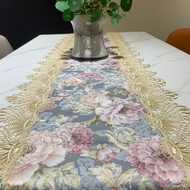 🚓American Lace Table Runner Household TV Cabinet Cover Bed Runner Coffee Table Tablecloth Vintage Water Soluble Lace Tab