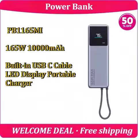 [New] PB1165MI 165W 10000mAh Power Bank Built-in USB C Cable LED Display Portable Charger for iPhone