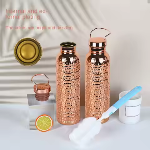 Pure Copper Water Bottle 800ml Portable Stainless Steel Insulated Drinkware Copper Bottle for Drinki