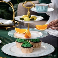 Snack Plate Cake Plate European Dessert Plate Coffee Bone China Black Tea Aegean Set Fruit Double-La