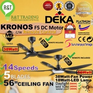 DEKA Kronos F5 DC | F5 DCL LED 56" 5 Blades DC Motor 7 Speeds Control + Reverse Ceiling Fan with Light Kipas-R&amp;T Trading
