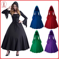 fulaide Women Gothic Hooded Witch Dress Vintage Medieval Victorian Dress Halloween Renaissance Cospl