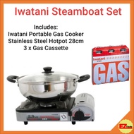 Iwatani Hotpot Steamboat Shabu Set, Gas cooker + Hotpot + 3 Gas Cassette