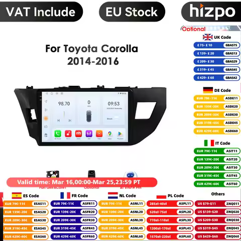 10.1 inch 4G-LTE Carplay Android Car Radio For Toyota Corolla 2014 2015 2016 E160 E170 Car Multimedi