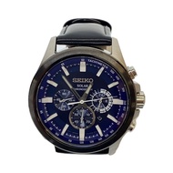 SEIKO Men's Watch Solar Analog Leather BLU BLK V175-0ER0