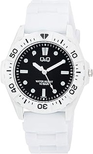 Citizen Q&amp;Q VS30-002 Men's Watch, Analog Waterproof, Urethane Strap, White, multicolor (black/white), Watch with unidirectional bezel, water resistant to 10 ATM, diver