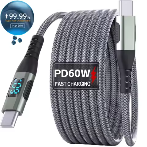 PD 60W True Fast Charge Cable Digital Display USB Type C Data Cord For iPhone 17 Samsung Xiaomi Hono