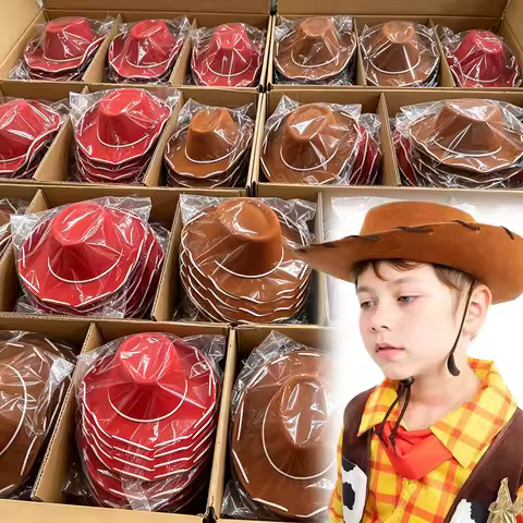 1/10pcs Cowboy Brown Red Felt Woody Cowboy Hat for Children Adjustable Western Big Brimmed Cowboy Ca