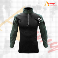 Combat Shirt สีดำ ผ้ากันลมเขียว / Combat Shirt ลำตัวดำ แขนผ้ากันลมเขียว