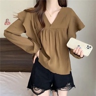 Women Blouse Plus Size Chiffon shirt women shirt top baju wanita lengan panjang chiffon blouse baju blouse wanita long sleeve blouse v neck blause wanita