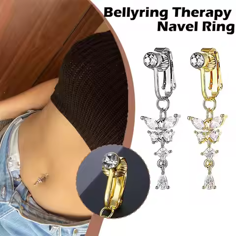 Fake Belly Butterfly Crystals Long Dangle Belly Button Rings Surgical Steel Navel Piercing Clip Umbi