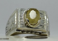 斯裡蘭卡黃色藍寶石男戒 梯形藍寶石戒指 925純銀戒指 天然藍寶石戒指 男戒