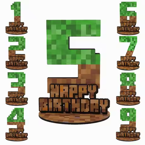 Retro Pixel 1-9th Birthday Wooden Number Sign Theme Birthday Party Supplies Table Decoration Photo P