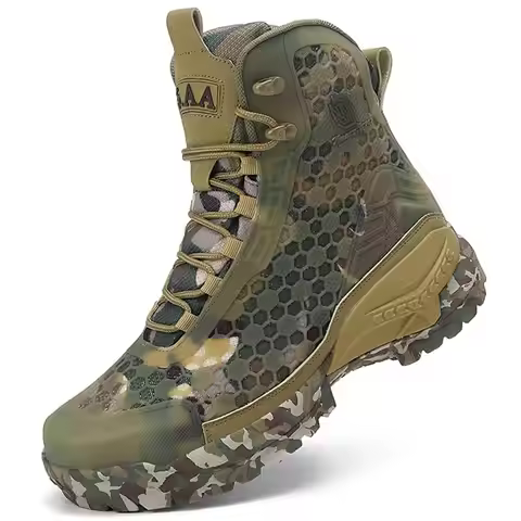 High-Top Leather Men's Boots Breathable Desert Combat Boots Outdoor Non-slip Hiking Boots Men Motorc