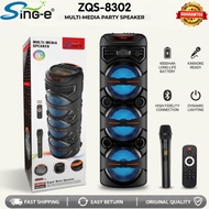 ZQS-8302 8x3 Inch Bluetooth Karaoke Speaker Wireless Mic Remote Super Bass Portable Party DJ Speaker
