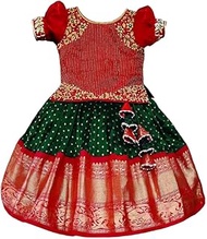 Kids, Red Art Silk Jecquard South Indian Style Pavdai Pattu Lehenga Choli for Kids, From 12 Months - 8 Years