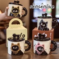 SENSENLIVE tumbler cute ceramic mug exchange gift coffee cup with Lid cute mug cawan cute kids mug 杯