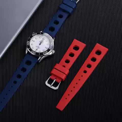 20mm 22mm FKM Rubber Strap FKM Tropic Strap Premium Fluororubber Gradient Hole Diving Strap For Seik