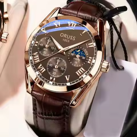 ORUSS New Design Man Fashion Quartz Watch High Quality Leather Strap Luminous Pointer 30M Waterproof