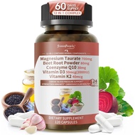 Magnesium Taurate Capsules, 12-in-1 Complex - Beet Root, CoQ10, Resveratrol for Heart Support, Immue