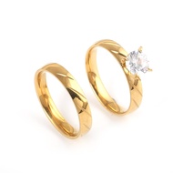 Stainless Steel Gold Color Luxury Female Bridal Wedding Ring Set Fashion Jewelry Promise Stone Engagement Rings For Women