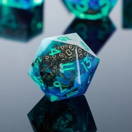 Resin Dice Set, 7 Pieces D&D RPG Dice with Box, Sharp Edge Octopus Tentacle Design, Fantasy Theme, f