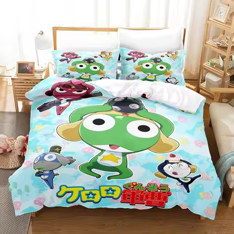 3D Kawaii Cartoons Bed Sheet Keroro Frog Bedding Set Single Twin Full Queen King Size Bed Set Adult 