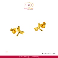 WELL CHIP Dragonfly Studs Earrings - 916 Gold/Anting-anting Kancing Pepatung- 916 Emas