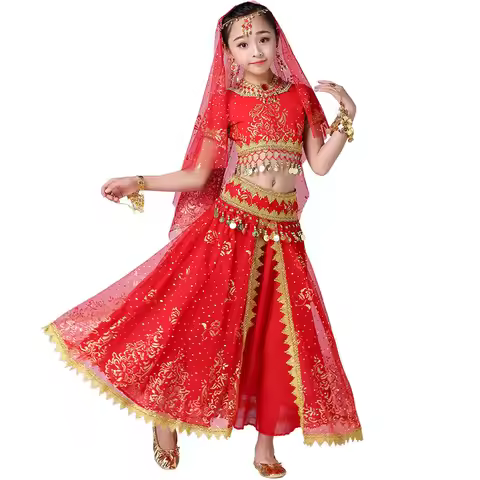 Kids Embroidered Indian Belly Dance Costume Girls Arabic Jasmine Bollywood Halloween Cosplay Stage P