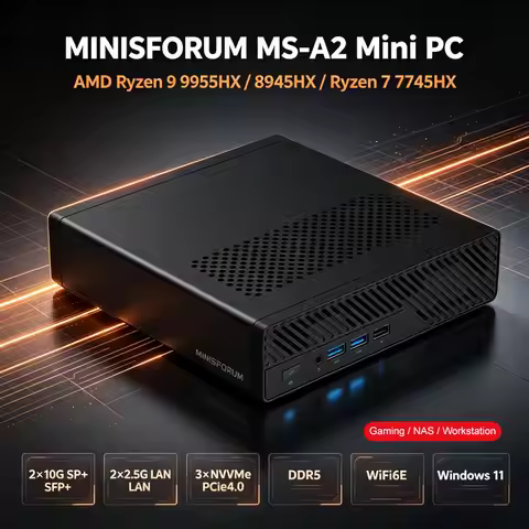 MINISFORUM MS-A2 Mini PC AMD Ryzen 9 9955HX R7 7745HX 2x10G SFP+ DDR5 Windows 11 Gaming Computer NAS