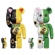 BEARBRICK 招財猫 黒 × 黄 /白 × 緑  100％ & 400% be@rbrick lucky cat 招き猫