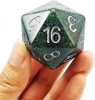 Bescon Glitter Jumbo D20 38MM, Big Size 20 Sides Dice Glitter Turquoise Green, Big 20 Faces Cube 1.5