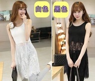 (四季打底必備) 韓國春秋內搭中長款純棉吊帶蕾絲刺繡背心打底裙修身透視連衣裙