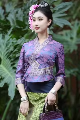 Thailand Myanmar women Dai clothing Dai Ethnic Traditional Clothing Women's Set Mid-Sleeve Tube Skir