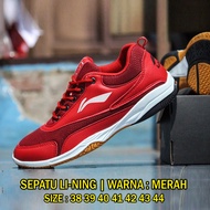 Sepatu Tennis Pria Lining Merah / Sepatu Olahraga Badminton Volly Basket Gym Running Sport Trendy