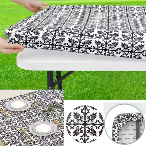 1pc 76x183cm Rectangle Table Cloth Elastic Fitted Tablecloth Plastic Table Covers Fold Tables Picnic
