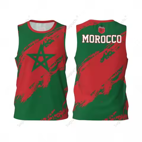 Men Basketball Sports Morocco Flag Running Fitness Multifunction Jersey Sleeveless shirt Custom Name