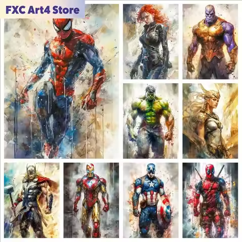 FramelessMarvel Superhero Wall Art Posters SpiderMan Iron Man Avengers Cartoon Canvas Painting Print