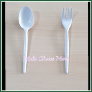 Plastic Spoon Fork 6.5 inch / Sudu Plastik / Disposable Spoon Fork / Plastik Sudu Garpu Pakai Buang 
