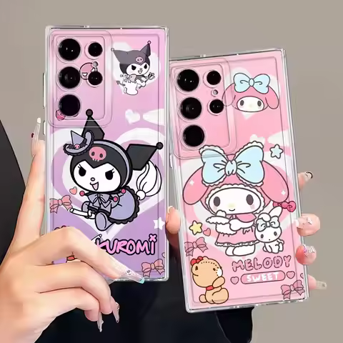Cartoon Kuromi My Melody Case for Samsung Galaxy S26 S25 Edge S22 FE S20 Plus S24 S23 Ultra S21 Note