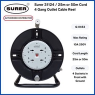 Surer 31124 Cable Cord Reel 4 Gang Shuttered Outlet Overheat Protection (25m / 50m) (31100 Series)