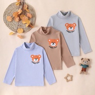 3 ชิ้น/เซ็ต เสื้อลองจอนเด็กชายลายหมีน่ารักแบบเด็กๆ คอบัว เหมาะสำหรับใส่ในฤดูใบไม้ร่วงและฤดูหนาว
