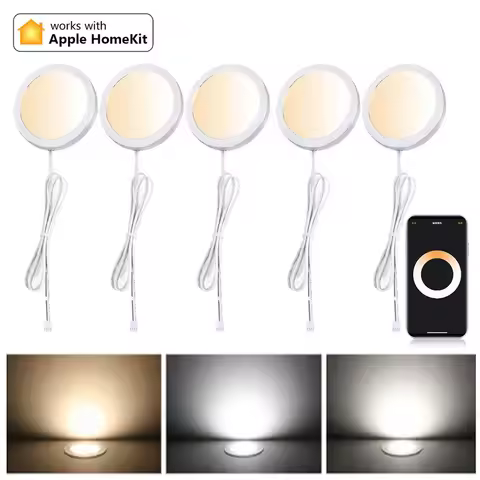 3 6 9Pieces Homekit WiFi Round CCT LED Under Cabinet Light 2700-6500K Dual White Closet Cupboard War