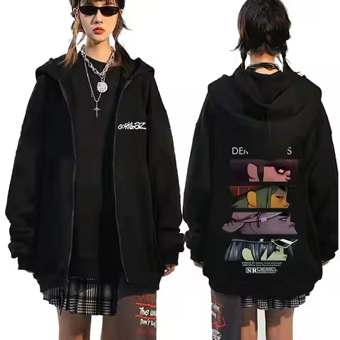 Rock Band Gorillaz Demon Days Eyes Graphic Zipper Hoodie Men Hip Hop Fashion Oversized Zip Up Jacket