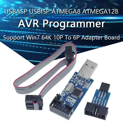 USBASP USBISP AVR Programmer USB ISP USB ASP ATMEGA8 ATMEGA128 Support Win7 64K 10Pin To 6 Pin Adapt