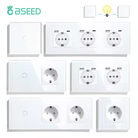BSEED 1/2/3Gang Touch Light Switches Glass Panel 2Way Wall Switches Led Change Over Switches Blue Ba